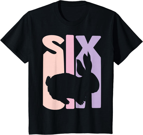 6th Birthday Gift Bunny Rabbit Fan 6 Years Old Girl T-Shirt in Black