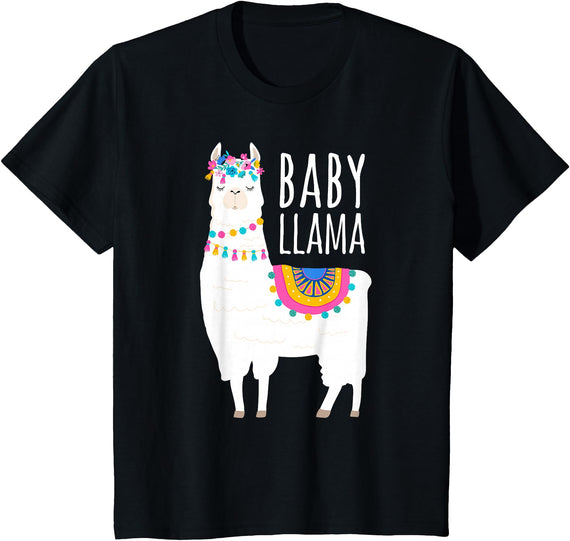 Mama Llama Lover Gifts by Memme Baby Llama Shirt for Girls, Daughter T-Shirt - Black