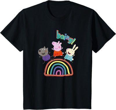 Kids Peppa Pig Boing! Friends Jumping And Having Fun Over Rainbow T-Shirt