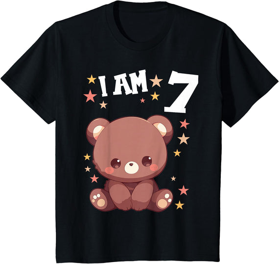 7 years old 7th birthday Bear Kids 7 Years old 7 birthday Bears Boy Girl Bear T-Shirt - Black