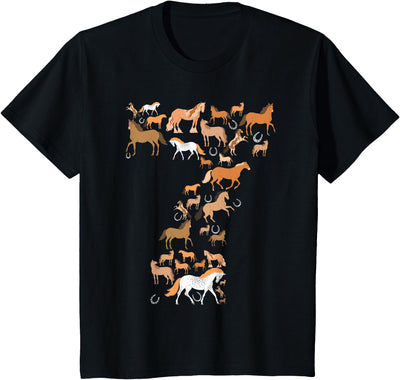 Horseback Riding B-Day Clothing Little Girls 7 Years Old 7th Birthday Horse Graphic Cute T-Shirt