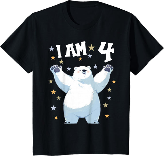 4 years old 4th birthday Polar Bear Kids 4 Years old 4 birthday Polar Bears Boy girl Polar Bear T-Shirt - Black