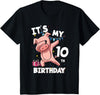 Pig Birthday Outfit for Boys Girls Party Supplies Its My 10th Birthday 10 Year Old Pig Birthday T-Shirt - Black