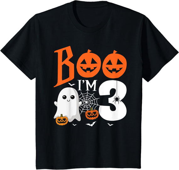 Halloween Birthday Kids Costume Boo Birthday Tees Kids Boo I'm 3 Yr Old 3rd Birthday Halloween Girl Boy Costume T-Shirt -