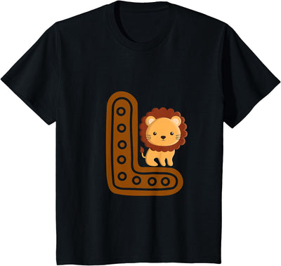 Letter L Cure Lion Alphabet Cute Animal Boys Girls T-Shirt