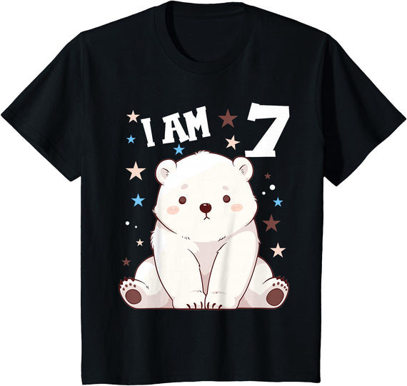 7 years old 7th birthday Polar Bear Kids 7 Years old 7 birthday Polar Bears Boy girl Polar Bear T-Shirt - Black