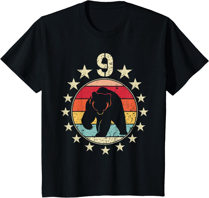 9 Years Old Birthday Bear Lovers Bear Birthday 9 Year Old Boy Girl Bear 9th Birthday T-Shirt - Black