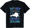 Kids Sea Lion Just A Boy Who Loves Sea Lions Gift T-Shirt - Black