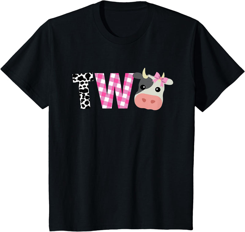 Funny Cow Mom And Dad Birthday Family Tees Second Birthday Girl Cow Farm, 2nd Birthday Cow 2 Toddler T-Shirt - Black