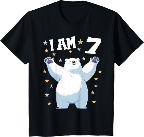 7 years old 7th birthday Polar Bear 7 Years old 7 birthday Polar Bears Boy girl Polar Bear T-Shirt - Black