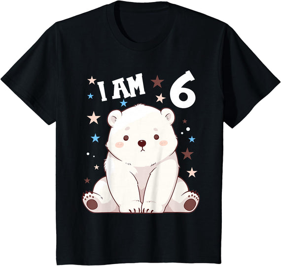 6 years old 6th birthday Polar Bear 6 Years old 6 birthday Polar Bears Boy girl Polar Bear T-Shirt - Black