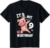 Pig Birthday Outfit for Boys Girls Party Supplies Its My 9th Birthday 9 Year Old Pig Birthday T-Shirt - Black