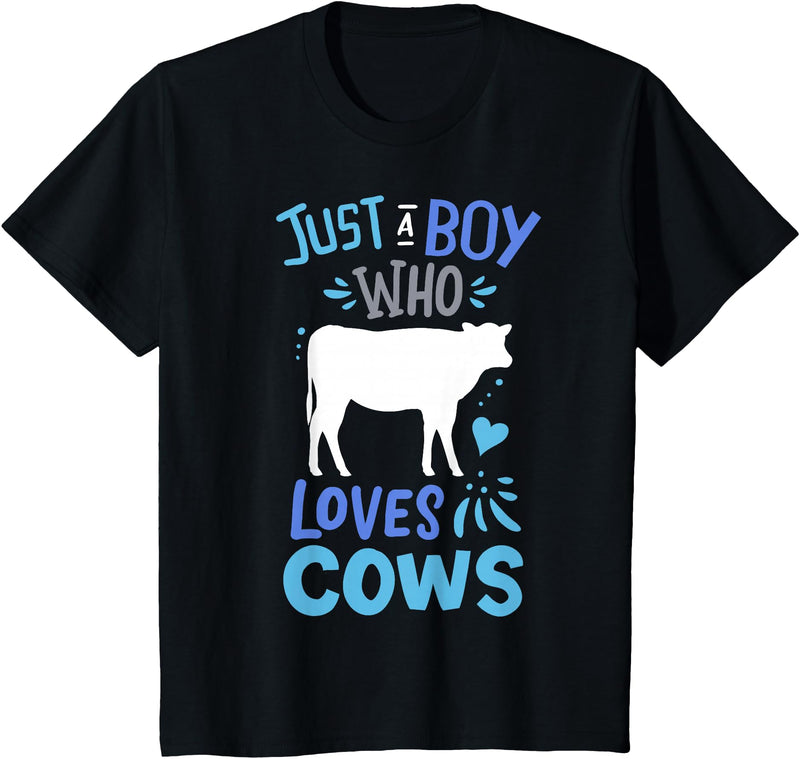 Kids Cow Just A Boy Who Loves Cows Gift for Cow Lovers T-Shirt - Black