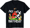 Swanky Bazaar Farm Birthday Shirt 2nd Birthday Shirt Farm Tractor Pig Horse Cow Chicken Cat T-Shirt - Black