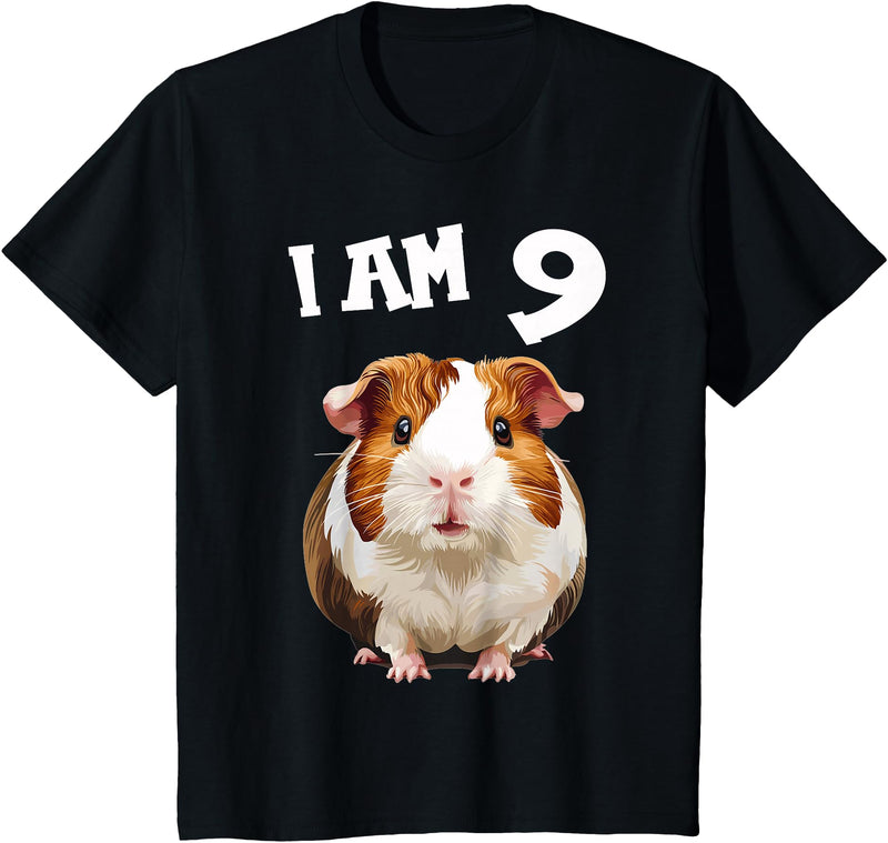 9 years old 9th birthday Guinea Pig 9 Years old 9 birthday Guinea Pigs Boy Girl Guinea Pig T-Shirt - Black