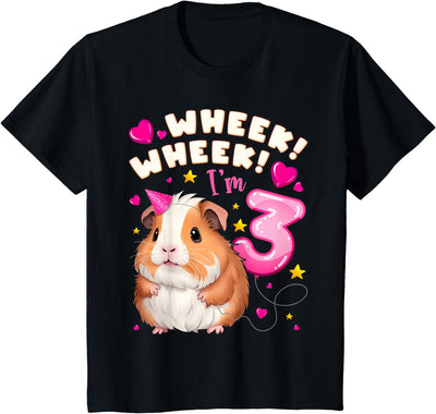 Kids 3rd Birthday Girl 3 Years, Guinea Pig and Big Number 3 T-Shirt
