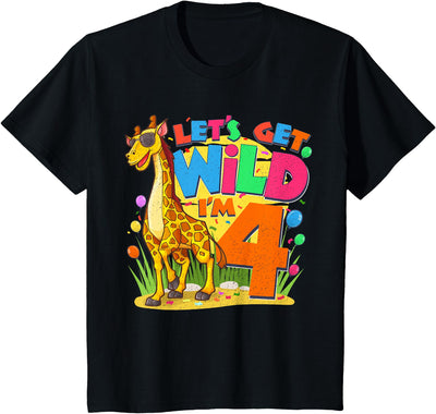 Giraffe Birthday Party 4 Year Old Boy 4th BDay Jungle Zoo T-Shirt