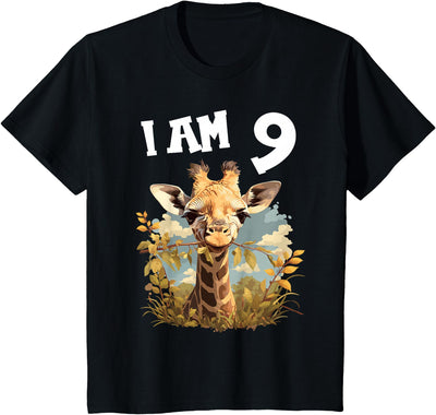 Kids 9 Years old 9th birthday Giraffes Boy Girl Giraffe T-Shirt