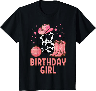 Year Old Boys Girls Kids 8th Birthday Cow Pattern Cowgirl T-Shirt