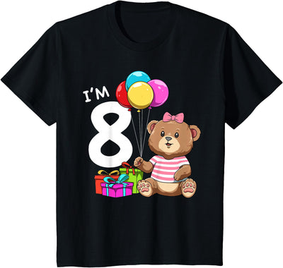 Kids Eight Birthday Teddy Bear - 8 Year Old Girl T-Shirt