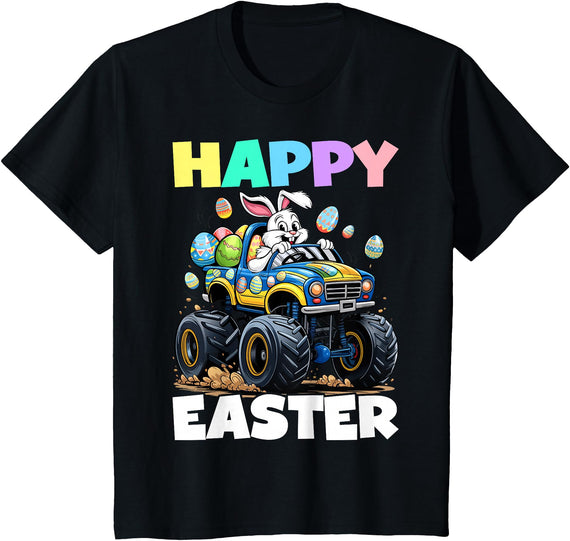Happy Easter Day Bunny Monster Truck Eggs Cool Rabbit T-Shirt in Black