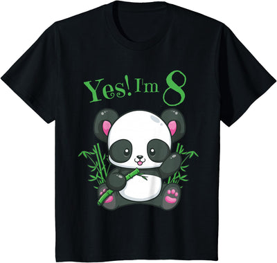 Panda 8th Birthday Girls Gift Birthday Outfit Age 8 T-Shirt