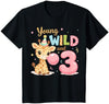3rd Birthday Gifts Co. Kids Kids 3rd Birthday Young Wild and Three 3 Year Old Giraffe T-Shirt - Navy Blue
