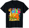 RAWRTY ANIMALS Birthday Giraffe Giraffe Birthday Party 4 Year Old Boy 4th BDay Jungle Zoo T-Shirt - Navy Blue