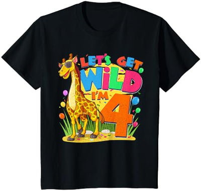 Giraffe Birthday Party 4 Year Old Boy 4th BDay Jungle Zoo T-Shirt