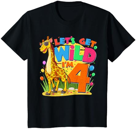 RAWRTY ANIMALS Birthday Giraffe Giraffe Birthday Party 4 Year Old Boy 4th BDay Jungle Zoo T-Shirt - Navy Blue