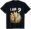 Kids 9 Years old 9th birthday Giraffes Boy Girl Giraffe T-Shirt - Navy Blue