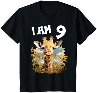 Kids 9 Years old 9th birthday Giraffes Boy Girl Giraffe T-Shirt