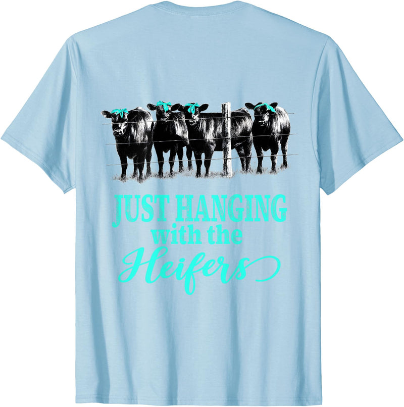 Funny Cow and Heifer Life Just Hanging with the Heifers Cute Cows and Bandanas T-Shirt - Baby Blue