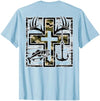 Camo Cross Fishing Faith Christian 2 Sided Hunting Fishing Cross Camo Faith Christian Fisherman Hunter T-Shirt - size chart