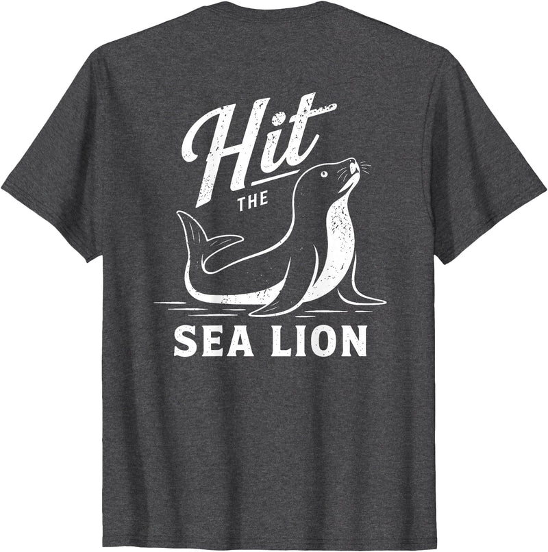 Sea Lion Trend (On Back) Hit The Sea Lion Funny Sealion Dance Trend T-Shirt - Dark Heather Grey