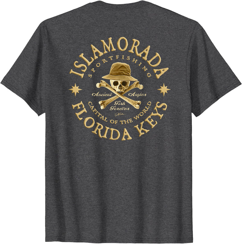 JCombs: Islamorada, Florida, Ancient Angler, Fishing T-Shirt - Dark Heather Grey