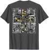 Camo Cross Fishing Faith Christian 2 Sided Hunting Fishing Cross Camo Faith Christian Fisherman Hunter T-Shirt - size chart