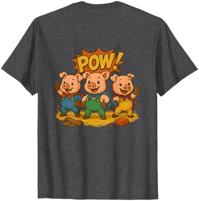 Three Hero Pigs Storytime Legends Bad Wolf in personalized costume 3 Pigs on the back T-Shirt - size chart