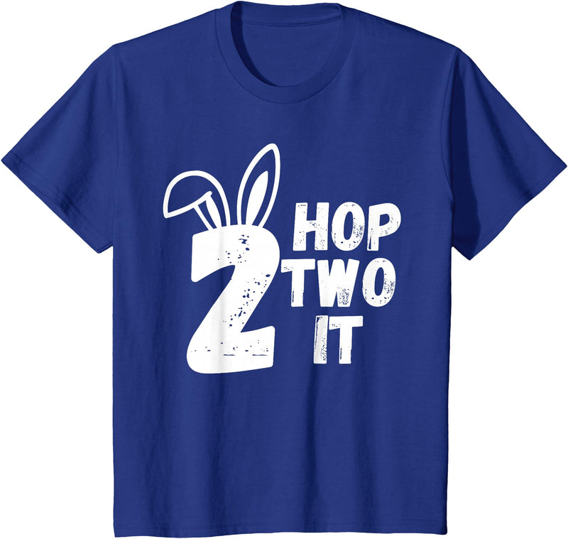 Hop Two It Easter Bunny Kids Funny 2nd Birthday Party T-Shirt in Royal Blue