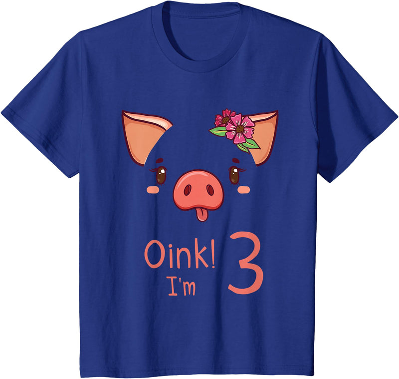 Girls Cute Pig Birthday Designs Co. 3rd Birthday Pig Outfit Pig Face Gift 3 year old Girl Boy T-Shirt - Royal Blue