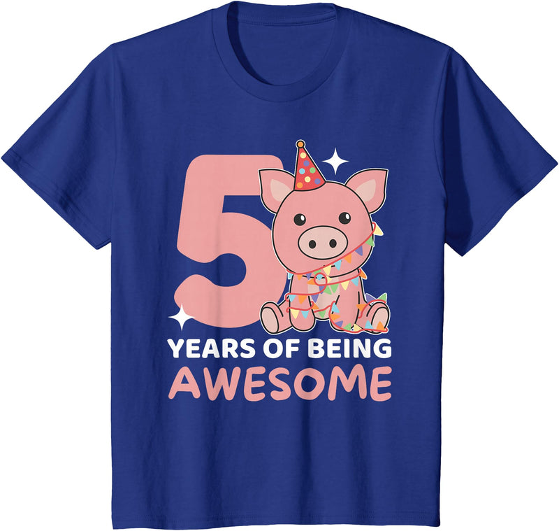 Pig Birthday Gift Cute Animals Pig For The 5th Birthday For Children Five Years Old T-Shirt - Royal Blue