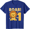 Cute Animals For Every Child's Birthday Kids 1st Birthday Lion 1 Year Old Cub Lion T-Shirt - Royal Blue