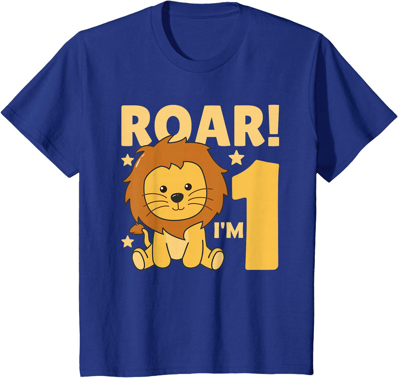 Cute Animals For Every Child's Birthday Kids 1st Birthday Lion 1 Year Old Cub Lion T-Shirt - Royal Blue