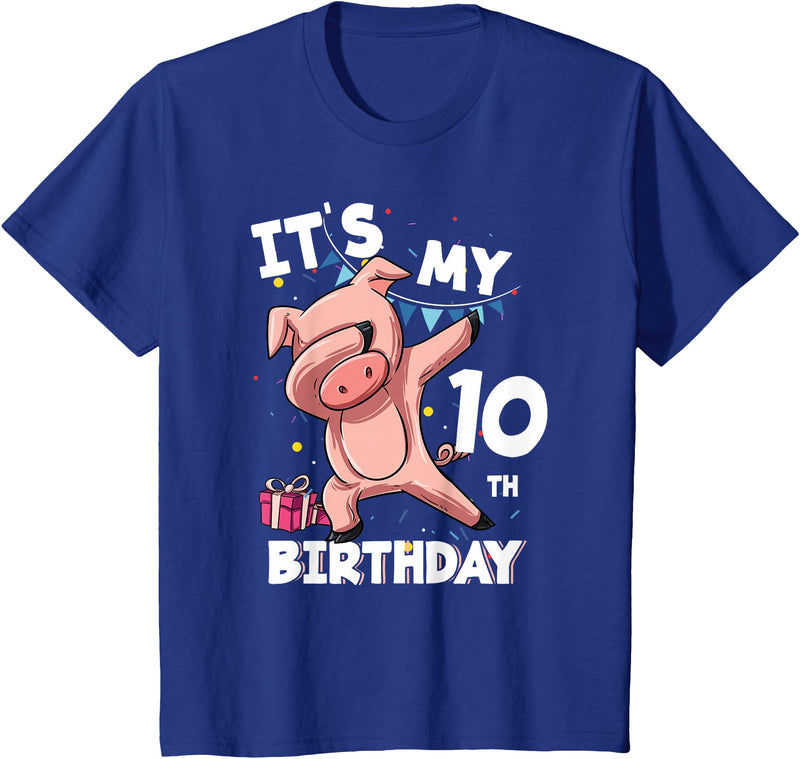 Pig Birthday Outfit for Boys Girls Party Supplies Its My 10th Birthday 10 Year Old Pig Birthday T-Shirt - Royal Blue