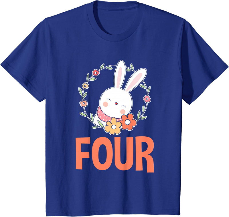 4th Birthday Girl Bunny 4 Years Rabbit Birthday T-Shirt in Royal Blue