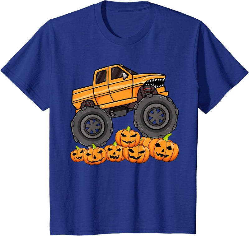 Adorable Halloween Designs Kids Monster Truck Halloween Jack O Lantern Pumpkin Toddler T-Shirt - Royal Blue