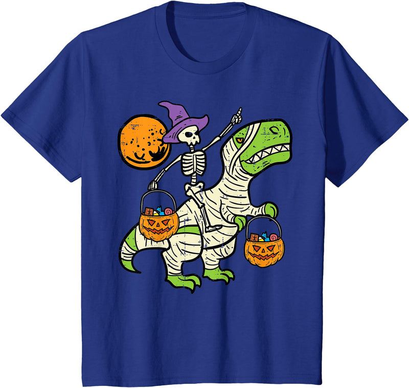 Toddler Boy Halloween Shirts For Boys Kids Kids Skeleton Dino Pumpkin Halloween Costume Toddler Boys Kids T-Shirt - Royal