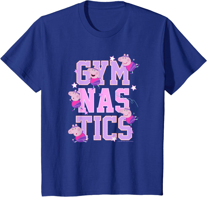 Kids Peppa Pig Gymnastics Stacked Text T-Shirt - Royal Blue