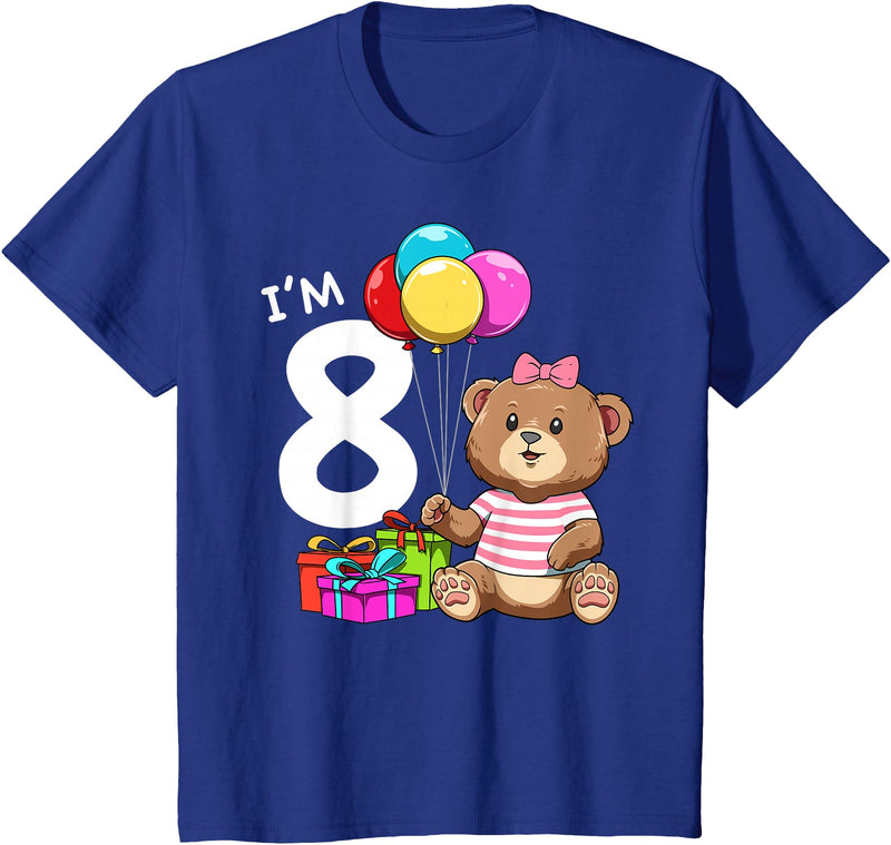 8th Birthday Teddy Bear - 8 Years Old Gift Tee Kids Eight Birthday Teddy Bear - 8 Year Old Girl T-Shirt - Royal Blue