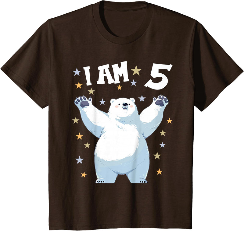 5 years old 5th birthday Polar Bear 5 Years old 5 birthday Polar Bears Boy girl Polar Bear T-Shirt - Brown